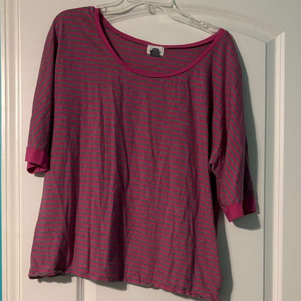 Old Navy Pink and Gray Striped Long Sleeve Tee